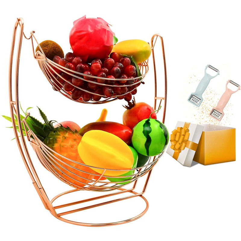 Everly Quinn Fruit Basket 2 Tier,Metal Fruit Bowl With 2 Fruit Peelers